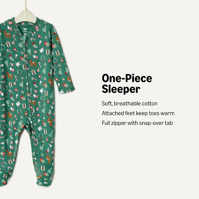 Amazon Essentials x Sofia Grainge Unisex Babies' Cotton Footed Sleep and Play Bodysuit, Pack of 2
