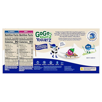 GoGo squeeZ yogurtZ Variety Pack, Blueberry & Berry, 3 oz (Pack of 20), Kids Snacks Made from Real Yogurt and Fruit, No Fridge Needed, Gluten Free, Nut Free, Recloseable Cap, BPA Free Pouches