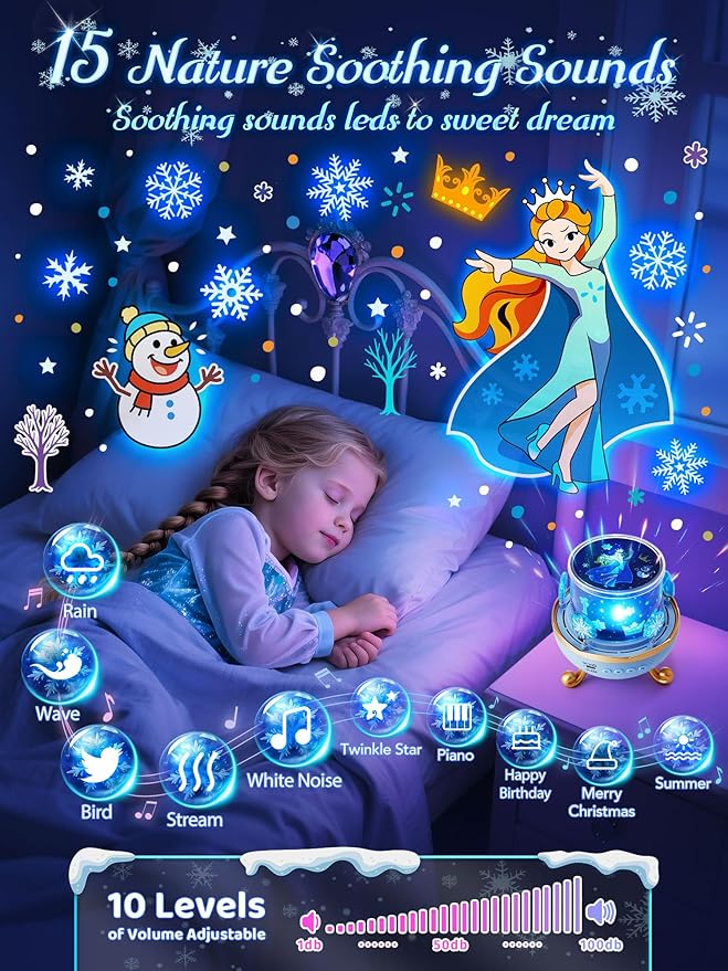 Frozen Toys, 15 Music+16 Films+315 Colors Night Light for Kids, 360°+Remote+Cordless Star Projector for Kids Night Light Projector, Princess Toys for Girls Room Decor, Christmas Gifts Frozen Gifts