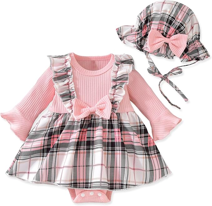 Aalizzwell Infant Baby Girls One Piece Romper Dress with Hat 0-18 Months