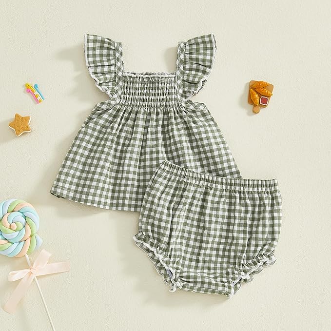Mubineo Baby Girl Summer Clothes Cute Ruffle Tops Dress Shorts Outfits Set Infant Toddler Shrit Bloomers Princess Outfit