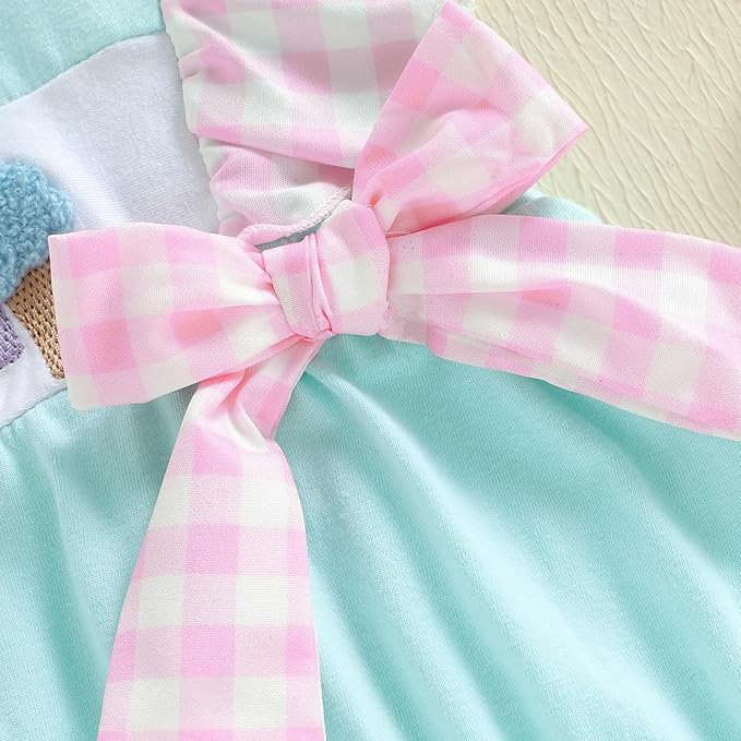 Newborn Outfits Baby Girl Clothes Summer Fly Sleeve Ice Cream Embroidery Romper Plaid Bow Ruffle Bodysuit Jumpsuit