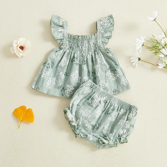 Mubineo Baby Girl Summer Clothes Cute Ruffle Tops Dress Shorts Outfits Set Infant Toddler Shrit Bloomers Princess Outfit