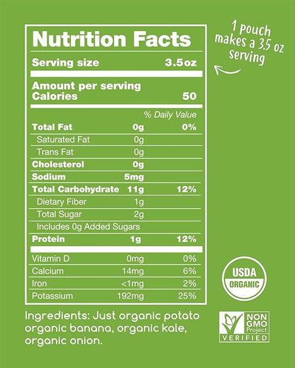 Amara Organic Baby Food - Stage 2 - Kale Potato - Baby Cereal to Mix With Breastmilk, Water or Baby Formula - Shelf Stable Baby Food Pouches Made from Organic Fruit and Veggies - 14 Pouches, 3.5oz Per Serving