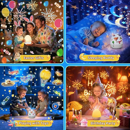 Egg Light Dinosaur Toys for Kids 3-5 | 15 Sleeping Sounds+12HD Films+7 Colors+360°Rotating | Easter Dinosaur Dinosaurs Primal Hatch Boy Toys for Boys Star Projector Sound Machine Egg Light for Nursery