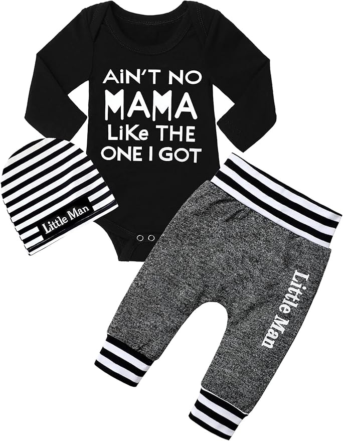 Fommy Newborn Baby Boy Clothes New to The Crew Letter Print Romper+ Pants+Hat 3PCS Outfit