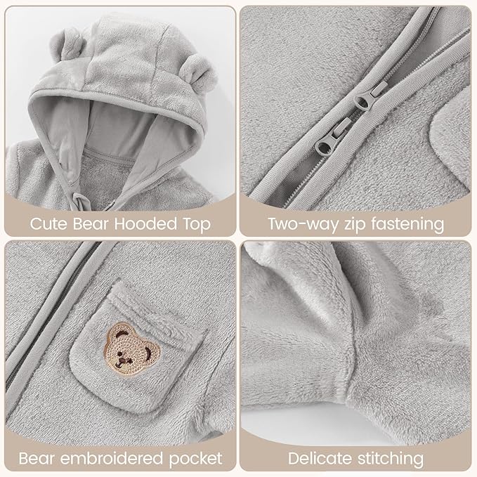 JiAmy Baby Snowsuit Newborn Fleece Winter Clothes With Flod-Over Zipper Baby Bear Hooded Thick Outfits