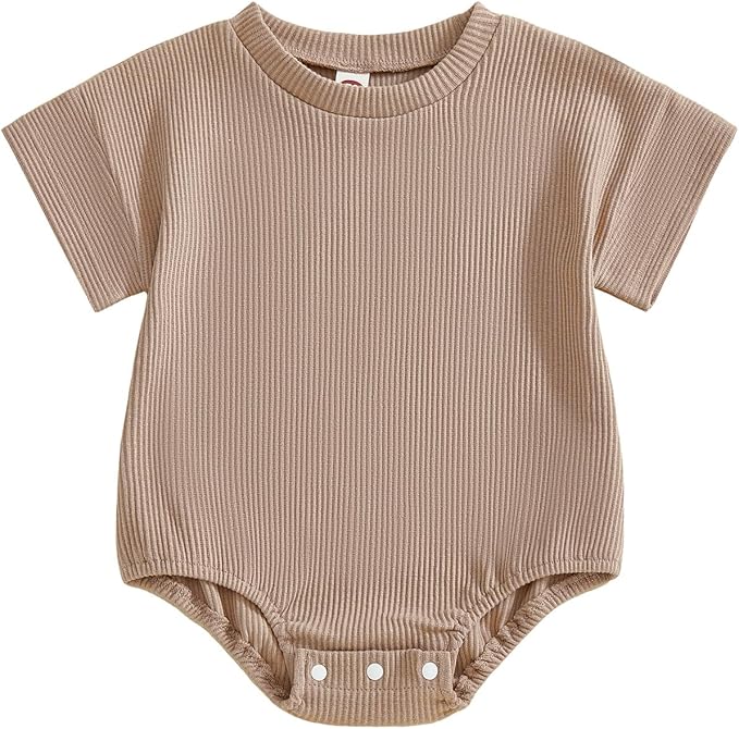 Merqwadd Baby Summer Bubble Romper Infant Boy Girl Short Sleeve Onesie Oversize Cotton T-shirt Bodysuit Top