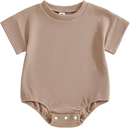 Merqwadd Baby Summer Bubble Romper Infant Boy Girl Short Sleeve Onesie Oversize Cotton T-shirt Bodysuit Top