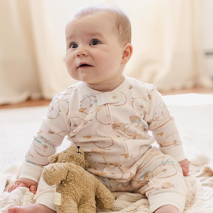 Burt's Bees Baby Boys Sleep and Play PJs, 100% Organic Cotton One-Piece Zip Front Romper Jumpsuit Pajamas