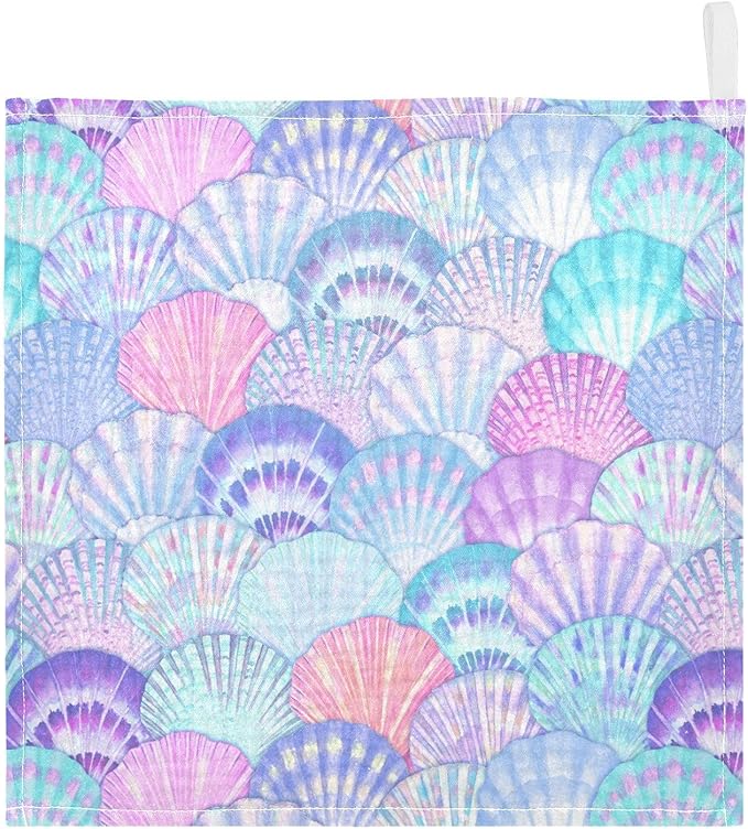 vvfelixl Baby Washcloths Cotton Sea Shell Mermaid Scales Muslin Ocean Soft Face Towel for Newborn Infants Wipes, 11.8 X 11.8 Inch, 3 Pack Pink