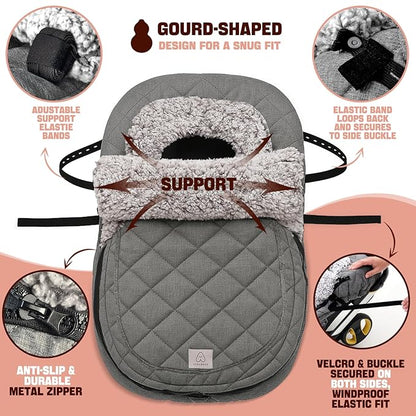 ACRABROS Car Seat Cover Baby: Winter Infant Carseat Canopy for Boy Girl Newborn, Zipper Peeping Window, Warm Cozy Cold Weather Waterproof Fitted, Heather Grey