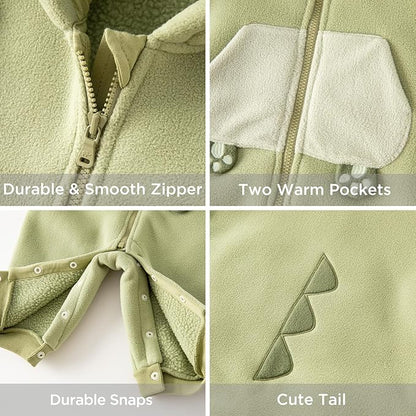 DAVE&BELLA Animal Jumpsuit for Baby Boy Girl, Hooded Winter One-Piece Romper Zip Up Fleece Infant Bodysuit with Snap Closure