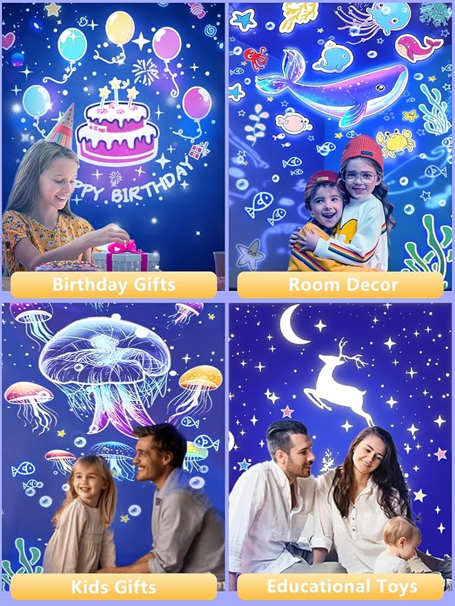 21 Sets of Films + Kids Night Light Projector, Projector Night Light for Kids Bedroom, Ceiling, Star Galaxy Projector with 360° Rotation, Dimmable for Baby Toddler Girl, Christmas, Nursery, Room Decor