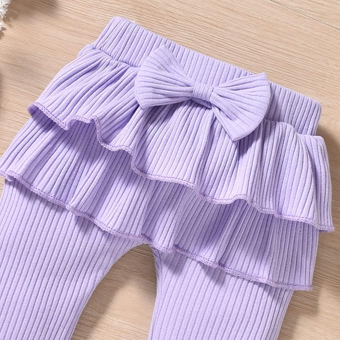Aalizzwell Preemie Newborn Infant Baby Girls Clothes Ribbed Bodysuit Pants Set Fall Winter Outfits