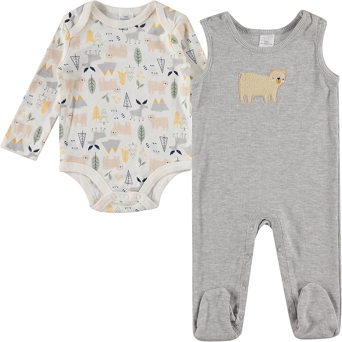 Cudlie baby-boys Infant Boys 2-piece Overall & Long-sleeve Bodysuit Set With Bottom Snaps
