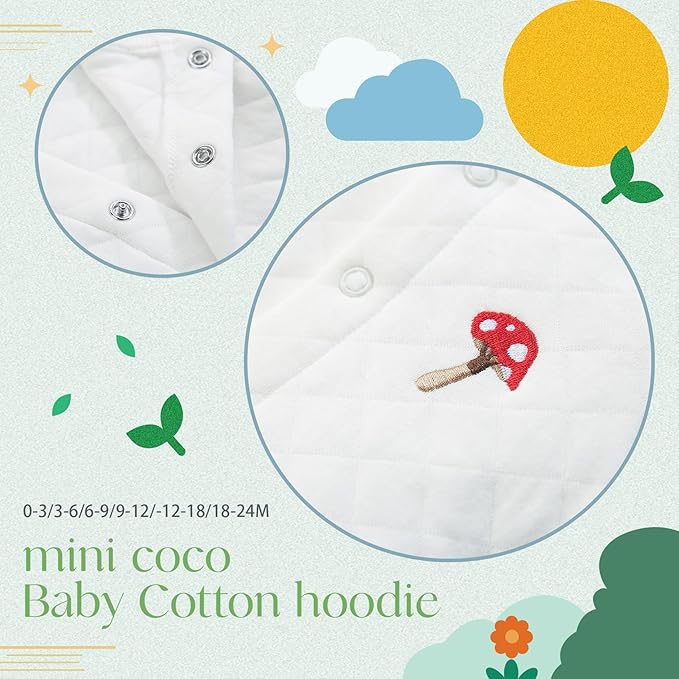 100% Cotton Baby Fall Hoodies Jacket, Comfortable Soft and Warm Baby Spring Jacket,0-24Months Solid-Coloured Coat