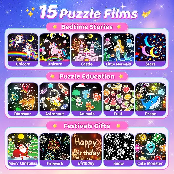 Onefire Night Light for Kids Gifts, 15 Sound Machine Baby Night Light, 15 Films Star Projector for Kids Room Decor, Brightness Unicorn Light Projector for Toddler Girl Toys, Valentines Gifts for Kids