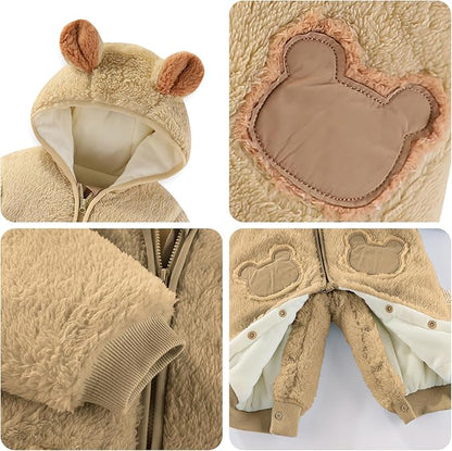 JiAmy Baby Fleece Snowsuit Newborn Hooded Winter Outfits Infant Boys Girls Hooded Zipper Jumpsuit Romper