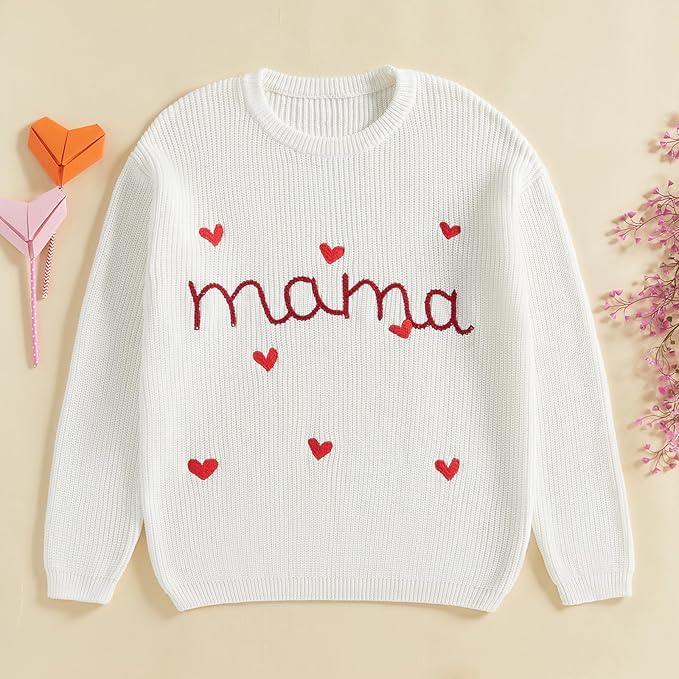 Mommy and Me Sweater Matching Family Outfit Long Sleeve Knit Sweater Pullover Mom and Baby Clothes