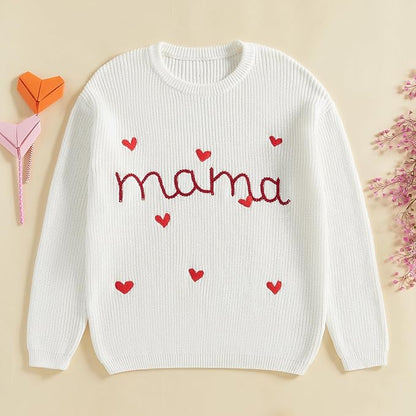 Mommy and Me Sweater Matching Family Outfit Long Sleeve Knit Sweater Pullover Mom and Baby Clothes