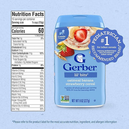 Gerber Stage 3 Baby Food, Oatmeal Banana Strawberry Cereal, Whole Grains, Iron, Baby Oatmeal Cereal, 6-Pack