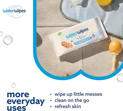 WaterWipes Sensitive+ Newborn & Baby Wipes, 3-In-1 Cleans, Cares, Protects, 99.9% Water, Unscented & Hypoallergenic, 60 Count