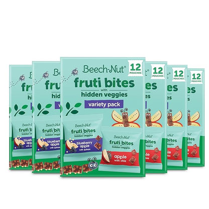 Beech-Nut Toddler Snacks Fruti Bites with Hidden Veggies Quinoa & Chia, Fruit Snack Variety Pack for Babies and Toddlers, 6 Boxes (72 Individually Wrapped Packs)