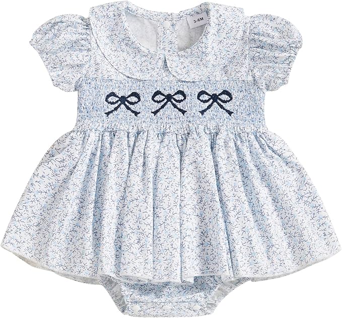 Summer Baby Girls Clothes Floral Short Sleeve Romper Dress Tutu Bodysuit Doll Collar Jumpsuit One Piece Outfit