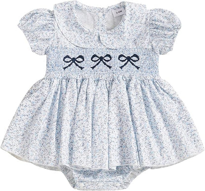 Summer Baby Girls Clothes Floral Short Sleeve Romper Dress Tutu Bodysuit Doll Collar Jumpsuit One Piece Outfit