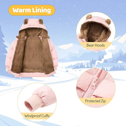 TUONROAD Baby Girls Coats for 6 Months-5 Years Toddlers Boy Winter Jacket Warm Bear Hooded Outdoor Coats Size 5