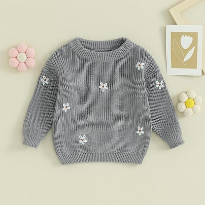 Mubineo Baby Girl Winter Clothes Cute Flower Sweater Crewneck Pullover Long Sleeve Knit Newborn Infant Sweaters