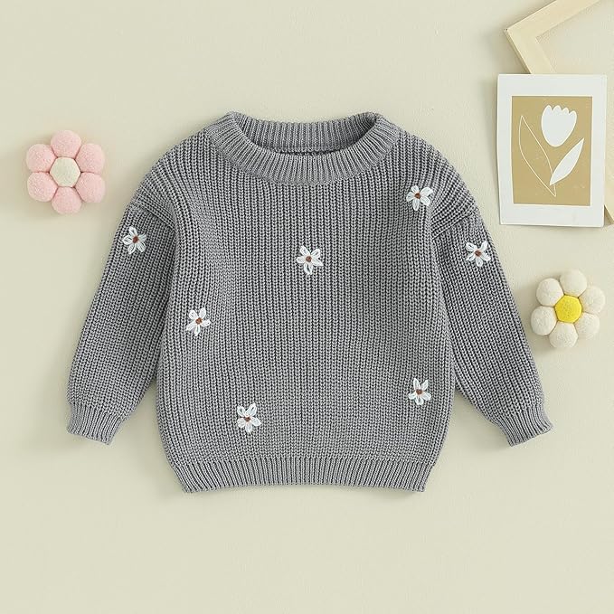 Mubineo Baby Girl Winter Clothes Cute Flower Sweater Crewneck Pullover Long Sleeve Knit Newborn Infant Sweaters
