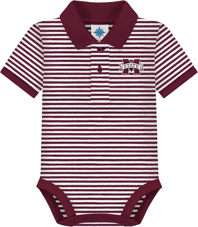 Creative Knitwear College Baby Striped Polo Bodysuit - Team Logo, Multiple Colors, for Boys & Girls (0-12 Months)