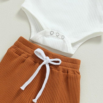 Newborn Baby Boy Girl Clothes Ribbed Knitted Long Sleeve Romper Pants Solid Cotton Infant Fall Winter Outfits 2Pcs