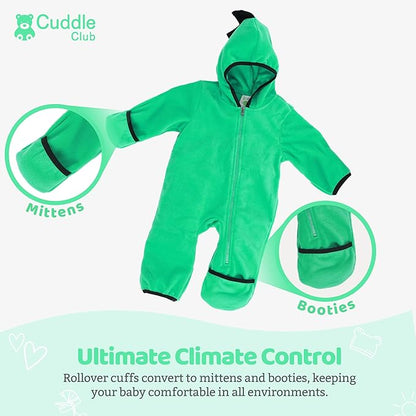Cuddle Club Fleece Baby Bunting Bodysuit with Hood, Convertible Mittens & Booties, Car Seat Friendly, Soft & Warm, Easy Zip