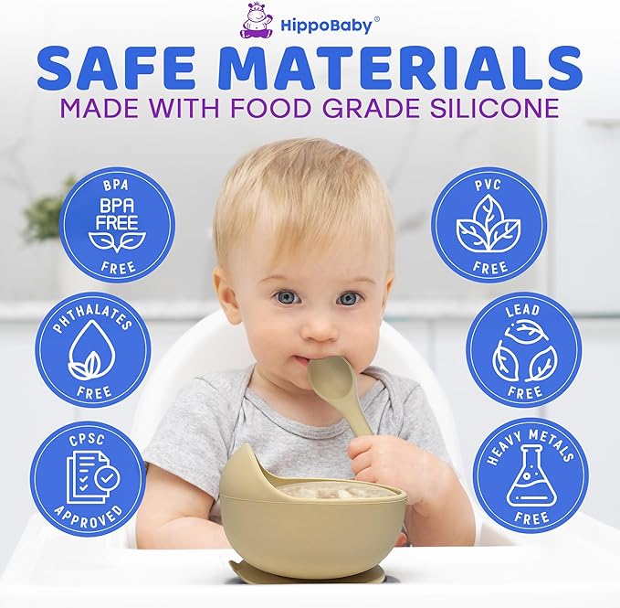 Baby Led Weaning Supplies | 10 Piece Silicone Baby Feeding Set | Baby Toddler Bib Cup Divided Plate and Bowl Self Feeding Spoons Dish Set | Baby Utensils | Toddler Feeding Supplies (Cream)