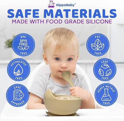 Baby Led Weaning Supplies | 10 Piece Silicone Baby Feeding Set | Baby Toddler Bib Cup Divided Plate and Bowl Self Feeding Spoons Dish Set | Baby Utensils | Toddler Feeding Supplies (Cream)