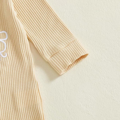 Newborn Baby Boys Romper Long Sleeve Little Brother Letter Print Ribbed Bodysuit Jumpsuit Infant Coming Home Outfit