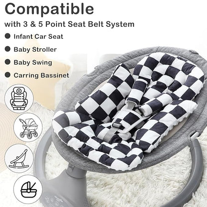 DILIMI Infant Car Seat Insert, Baby Car Seat Head Support with 3 Strap Paddings, Soft Newborn Car Seat Cushion for Stroller, Swing, Bouncers, Black Checkered