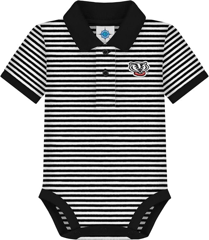 Creative Knitwear College Baby Striped Polo Bodysuit - Team Logo, Multiple Colors, for Boys & Girls (0-12 Months)