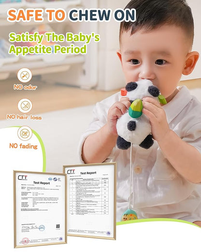 Jollybaby Baby Rattles & Soft Plush Hanging Toy for Stroller Crib car seat and Play Gym, Sensory Developmental Vibrating Toys for Newborn, Baby Christmas Stocking/Socks Stuffers Gifts - Panda