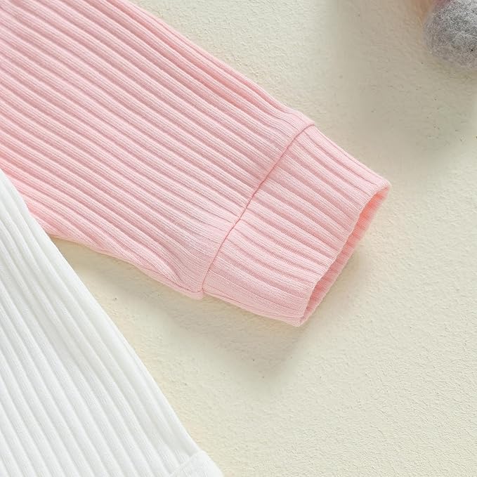 Thorn Tree Newborn Infant Baby Girl Clothes Ribbed Knitted Long Sleeve Romper Long Pants Stretchy Fall Outfits