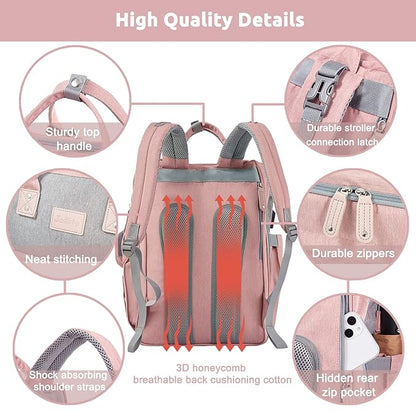 JOLLITO Baby Diaper Bag Backpack with Changing Station, Large Capacity, Stroller Straps and USB Charging Port, Baby Registry Search for Boys & Girls