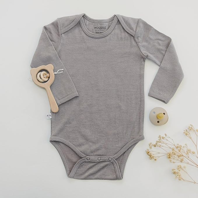 Woolino 100% Superfine Merino Wool Baby Bodysuit - Long Sleeve Bodysuit for Boy and Girl - Tagless Neck Bodysuit for Unisex