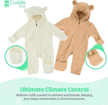 Cuddle Club Fleece Baby Bunting Bodysuit with Hood, Convertible Mittens & Booties, Car Seat Friendly, Soft & Warm, Easy Zip