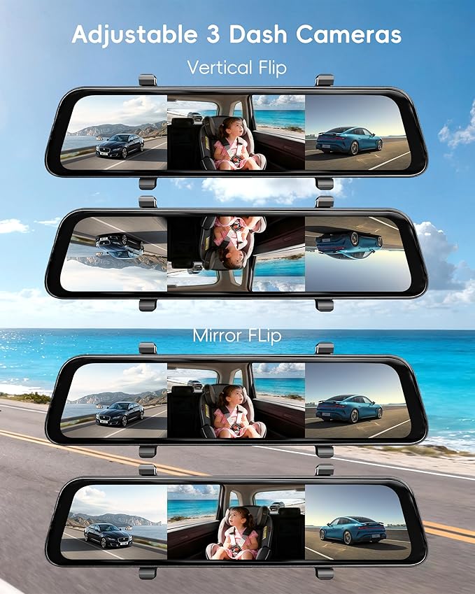 2-in-1 4K Mirror Dash Cam with Baby Monitor for Carseat, 12" 2.5K Rear View Mirror Camera with Backseat Car Baby Camera 1080P,WiFi,GPS,APP,Nigh Vision,128G SD Card,Dash Camera for Family Car Safety