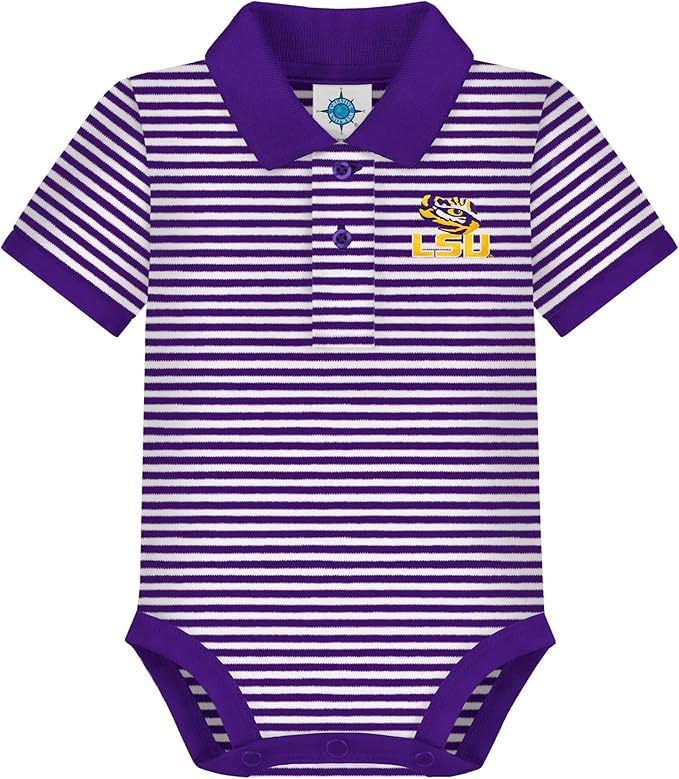 Creative Knitwear College Baby Striped Polo Bodysuit - Team Logo, Multiple Colors, for Boys & Girls (0-12 Months)