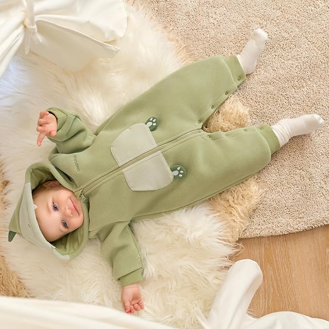 DAVE&BELLA Animal Jumpsuit for Baby Boy Girl, Hooded Winter One-Piece Romper Zip Up Fleece Infant Bodysuit with Snap Closure