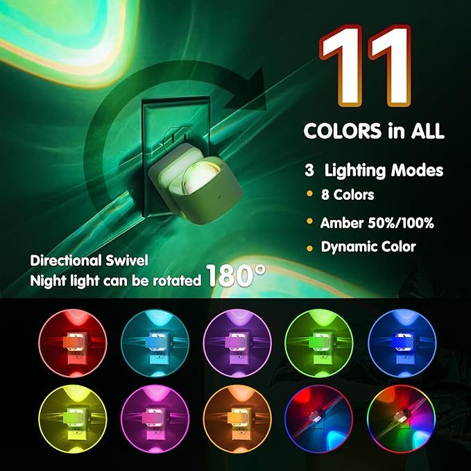 L LOHAS LED Night Light, Color Changing Night Lights Plug into Wall, Rotating White Nightlight, Dusk to Dawn Sensor, RGB Rainbow Nightlights Projector for Bathroom, Gaming Room, Decor, Gifts,1 Pack